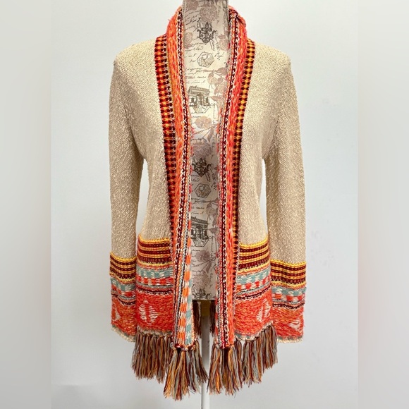 LA FEE VERTE for Anthropologie Multicolor Fringe Open Cardigan Sweater size XS - Picture 2 of 13